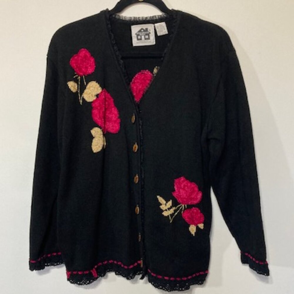 Storybook Knits “Victorian Roses” Sweater w/Tank, Size L–Beautiful Buttons